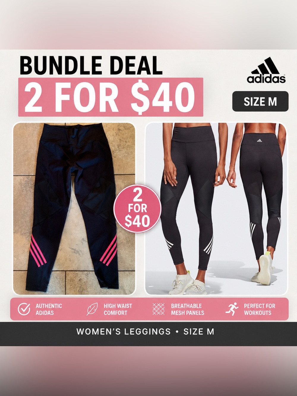 Adidas Leggings Bundle Size M | 2 for $40 | Mesh Panel Performance Tights